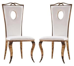 Palila White PU Dining Chairs With Rose Gold Legs In Pair