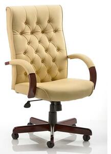 Chesterfield Leather Office Chair In Cream With Arms