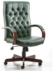 Chesterfield Leather Office Chair In Green With Arms