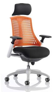 Flex Task Headrest Office Chair In White Frame With Orange Back