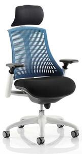 Flex Task Headrest Office Chair In White Frame With Blue Back