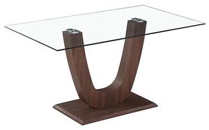 Calliroe Clear Glass Dining Table With Walnut Base