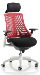 Flex Task Headrest Office Chair In White Frame With Red Back