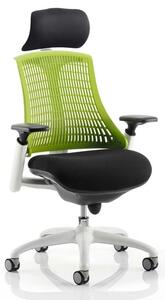 Flex Task Headrest Office Chair In White Frame With Green Back