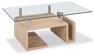 Eirian Clear Glass Coffee Table With Natural Wooden Base