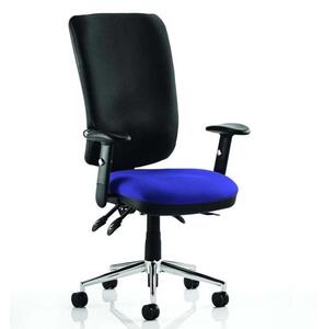 Chiro High Black Back Office Chair In Stevia Blue With Arms