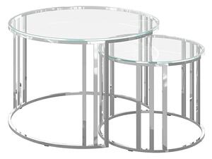 Eakley Clear Glass Nesting Coffee Tables With Chrome Frame