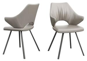 Zoyati Taupe Leather Dining Chairs With Metal Legs In Pair