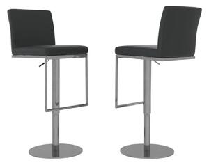 Eccles Black Leather Bar Stools With Chrome Base In Pair