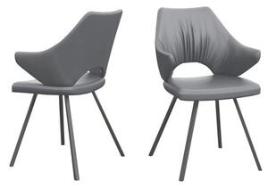 Zoyati Grey Leather Dining Chairs With Metal Legs In Pair