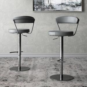 Glossop Grey Leather Bar Stools With Chrome Base In Pair