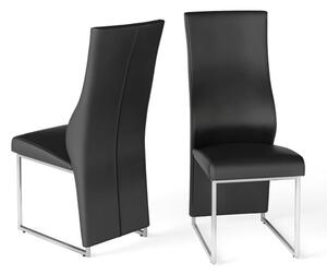 Rainhill Black Leather Dining Chairs With Chrome Legs In Pair