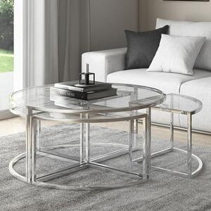 Ongar Clear Glass Nesting Coffee Tables With Chrome Frame