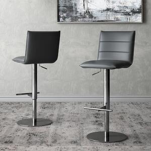 Radlett Grey Leather Bar Stools With Chrome Base In Pair