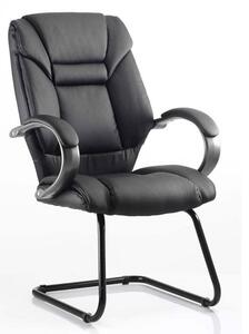 Galloway Leather Cantilever Visitor Chair In Black With Arms