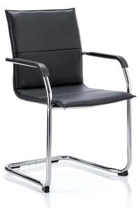 Echo Leather Cantilever Office Visitor Chair In Black With Arms