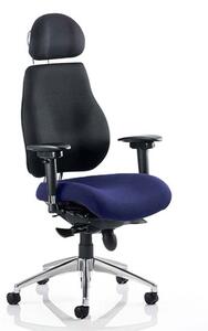 Chiro Black Back Headrest Office Chair With Stevia Blue Seat