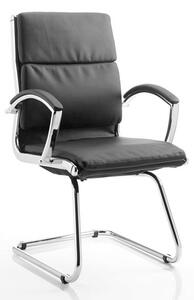 Classic Leather Office Visitor Chair In Black With Arms