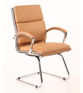 Classic Leather Office Visitor Chair In Tan With Arms