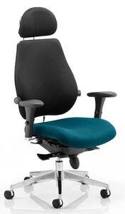 Chiro Black Back Headrest Office Chair With Maringa Teal Seat