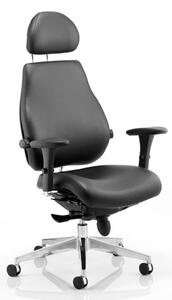 Chiro Plus Leather Headrest Office Chair In Black With Arms