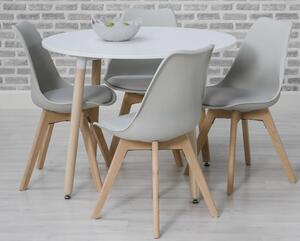 Regis Round Dining Set In White With 4 Grey Chairs