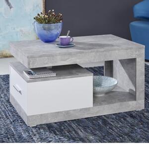 Ayano 1 Drawer Coffee Table In White And Stone Cement Grey