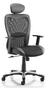 Victor II Leather Headrest Office Chair In Black With Arms
