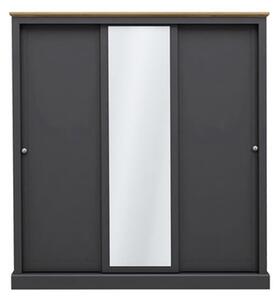 Devan Wooden Sliding Wardrobe With 3 Doors In Charcoal