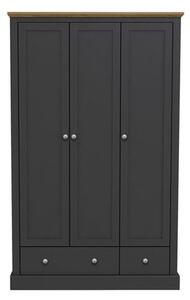 Devan Wooden Wardrobe With 3 Doors And 2 Drawers In Charcoal