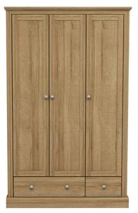 Devan Wooden Wardrobe With 3 Doors And 2 Drawers In Oak