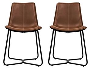 Holland Brown Leather Dining Chairs With Metal Base In A Pair