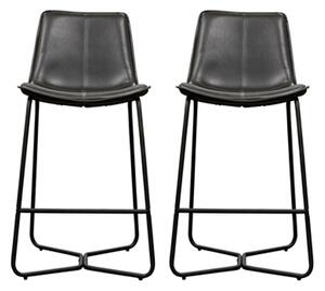 Holland Charcoal Leather Bar Chairs With Metal Base In A Pair