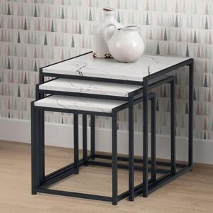 Tacita Set Of 3 Nesting Tables In White Marble Effect