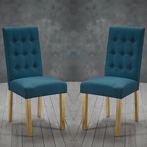 Remo Teal Fabric Dining Chairs With Wooden Legs In Pair