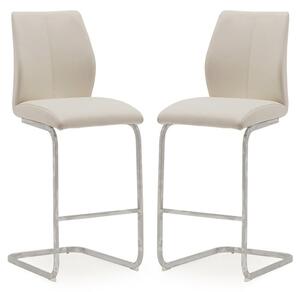 Bernie Taupe Leather Bar Chairs With Chrome Frame In Pair