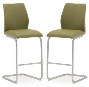 Bernie Olive Leather Bar Chairs With Chrome Frame In Pair