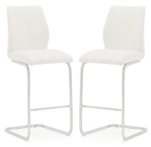 Bernie White Leather Bar Chairs With Chrome Frame In Pair