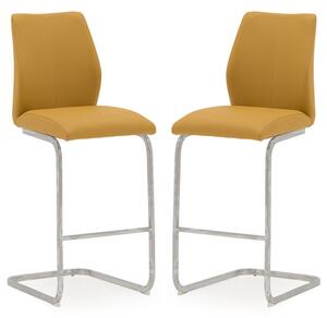 Bernie Pumpkin Leather Bar Chairs With Chrome Frame In Pair