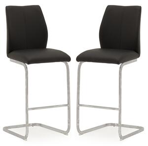 Bernie Black Leather Bar Chairs With Chrome Frame In Pair