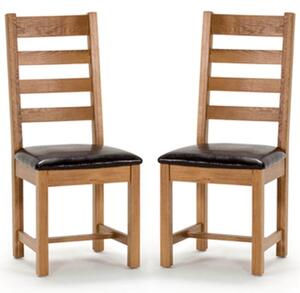 Romero Ladder Back Natural Wooden Dining Chairs In Pair