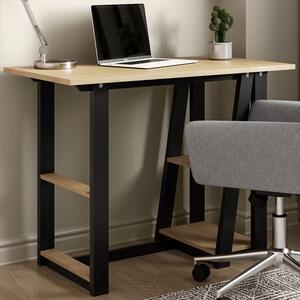 Penile Wooden Laptop Desk With Black Metal Frame In Oak