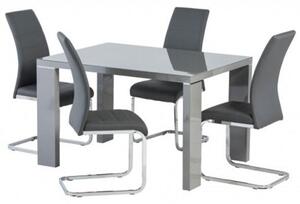 Sako Glass Top Dining Set In Grey High Gloss With 4 Sako Chairs