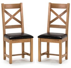 Romero Cross Back Natural Wooden Dining Chairs In Pair