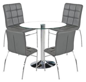 Dante Round Glass Dining Set With 4 Grey PU Leather Coco Chairs