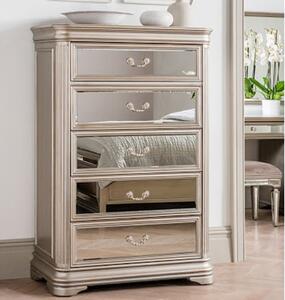 Jessika Mirrored Chest Of 5 Drawers In Taupe