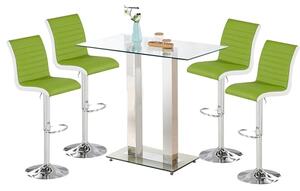 Jet Clear Glass Top Bar Table With 4 Ritz Green White Stools