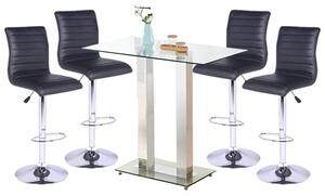 Jet Clear Glass Top Bar Table With 4 Ripple Black Stools