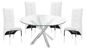 Crossley Round Glass Dining Table With 4 Vesta White Chairs