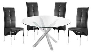 Crossley Round Glass Dining Table With 4 Vesta Black Chairs